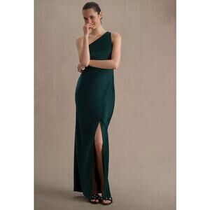 BHLDN Dark Green One-Shoulder Maxi Dress